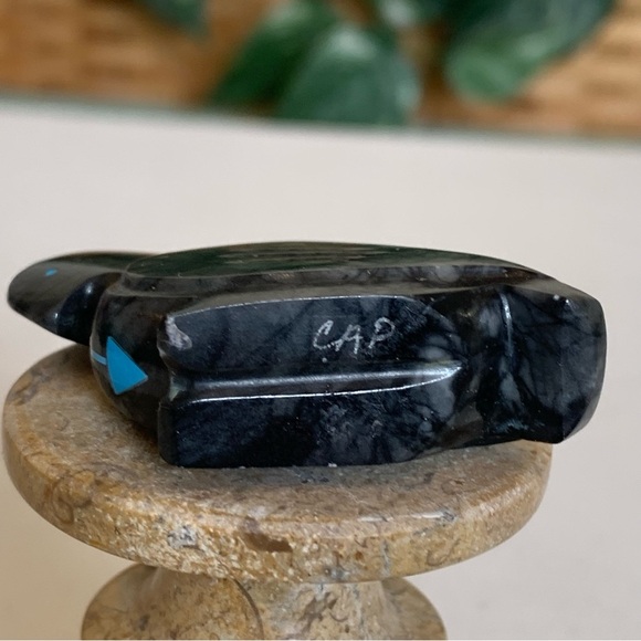 Zuni Crow Raven Fetish Clayton Panteah & Abby Quam Jasper Turquoise Heart Line - Picture 13 of 16